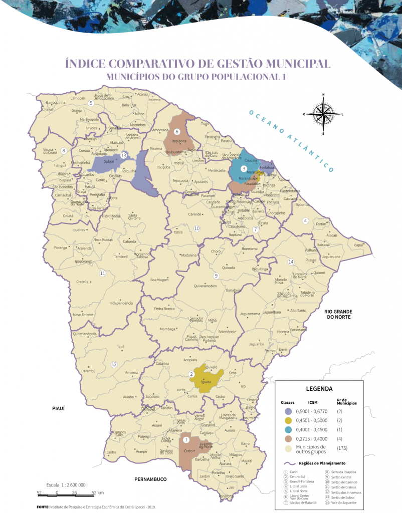 Mapa dos municípios do grupo populacional 1 do Índice comparativo de gestão municipal