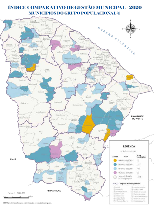 Mapa do índice comparativo de gestão municipal 2020 - municípios do grupo populacional 4